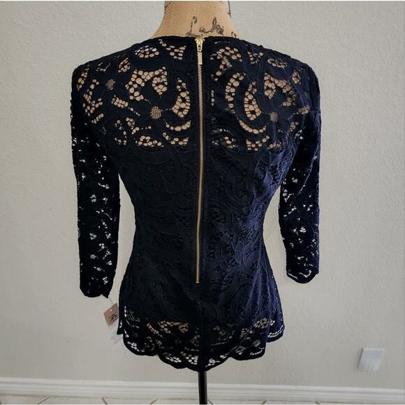 NANETTE Lepore navy blue gorgeous lace blouse size‎ XS NEW - Picture 2 of 6